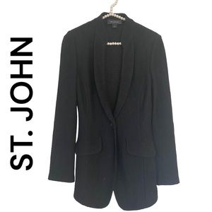 ST. JOHN BLACK LUREX KNIT SINGLE BUTTON SHAWL COLLAR BLAZER SIZE 2